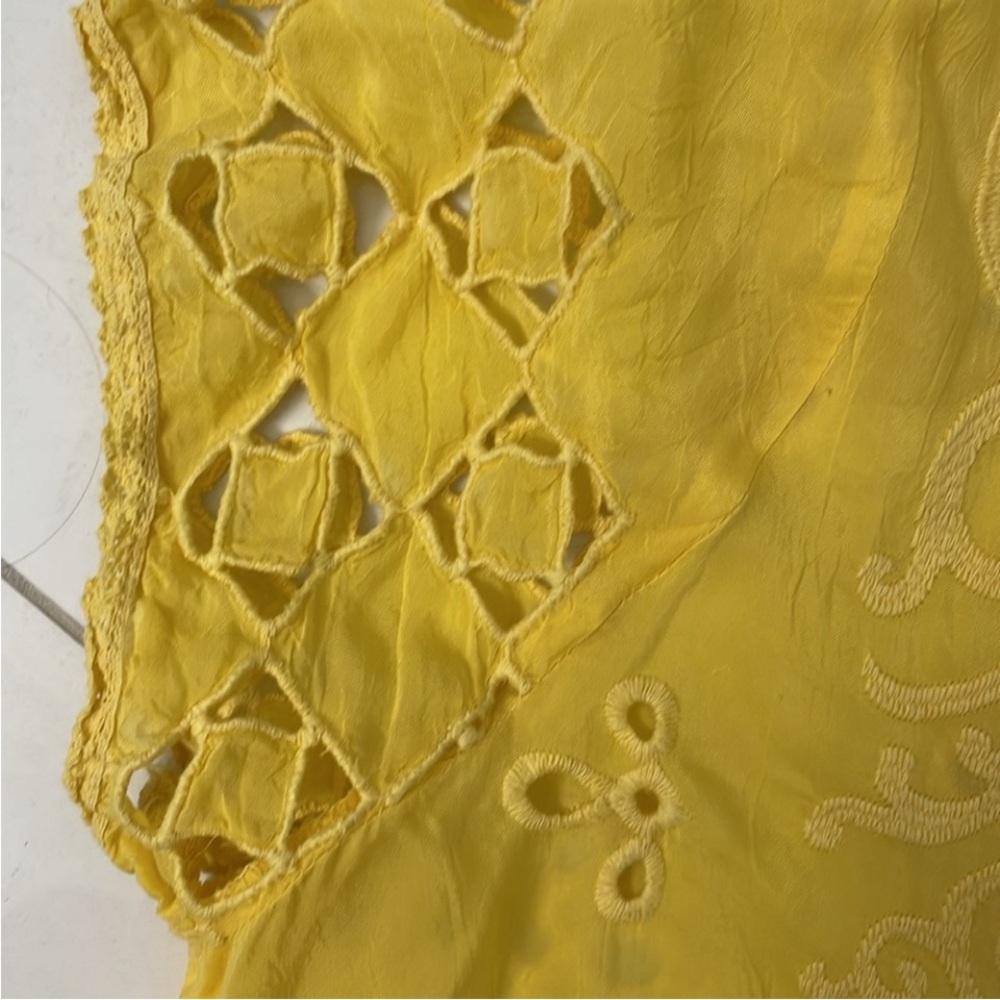Johnny Was muted custard yellow silk top size L like new - Picture 9 of 11